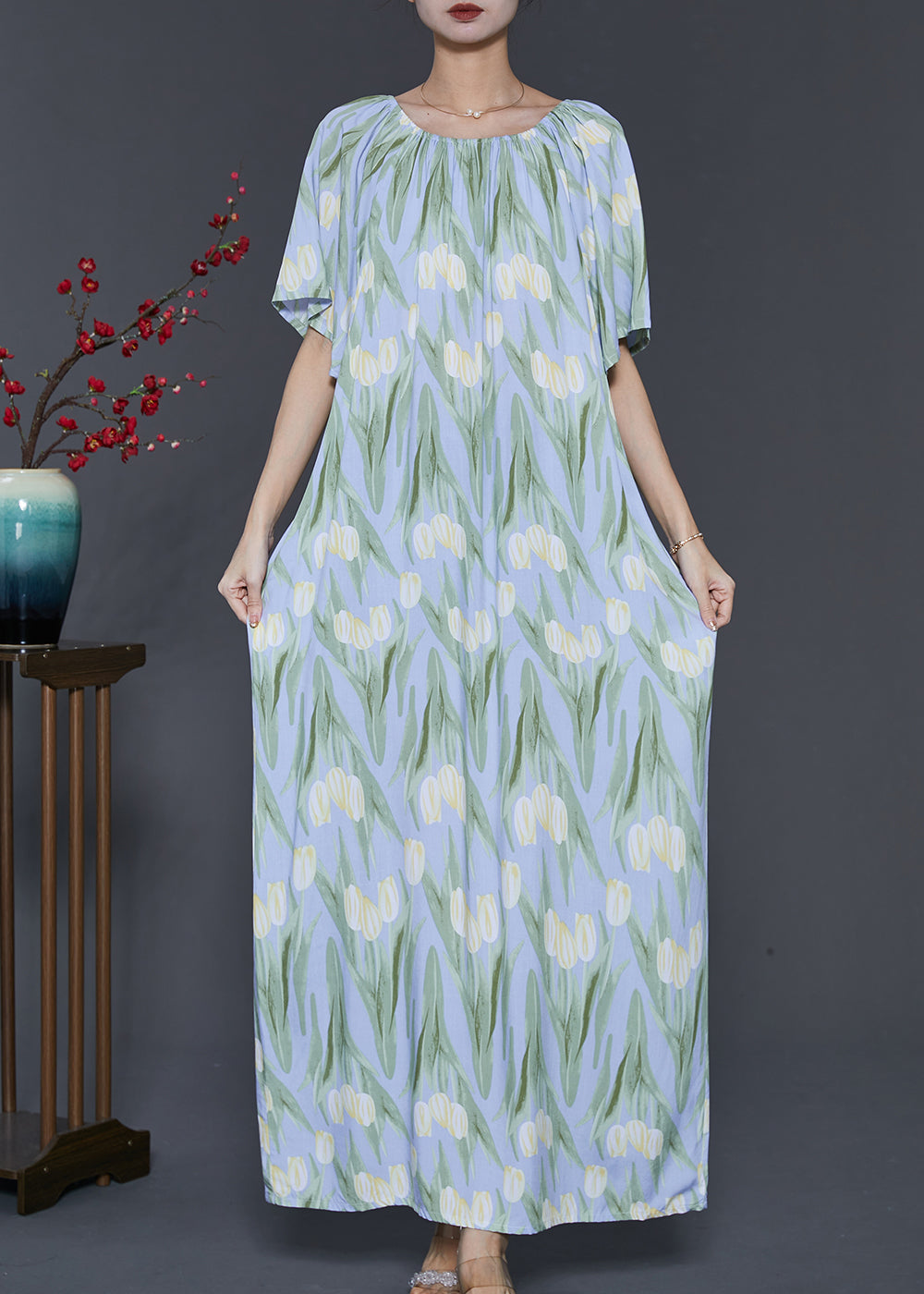 Beautiful Light Blue Print Cotton Beach Dresses Summer SD1046 Ada Fashion
