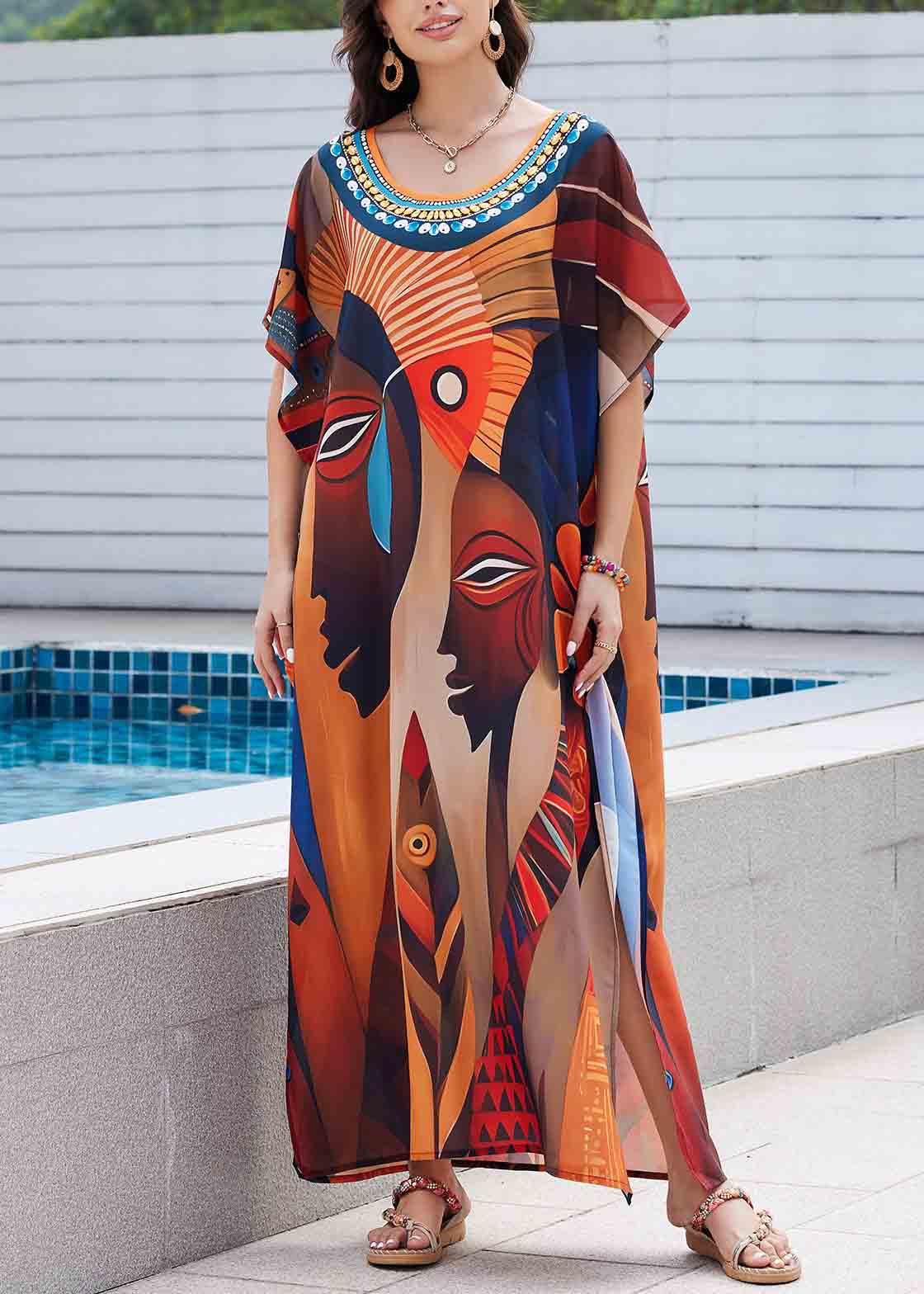 Chiffon Vacation Print Oversized Summer Beautiful Dress FashionChic