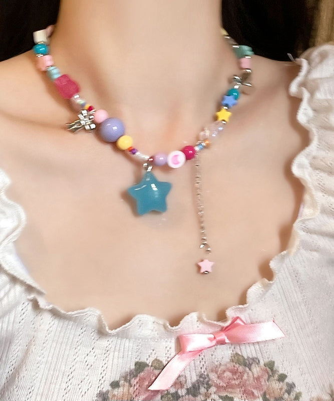 Beads Resin Beautiful Copper Rainbow Pendant Necklace Love Tassel FashionChic