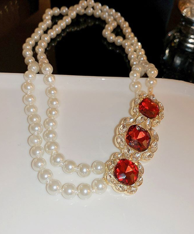 Beautiful Red Alloy Zircon Bilayer Pearl Gratuated Bead Necklace GH1022 Ada Fashion