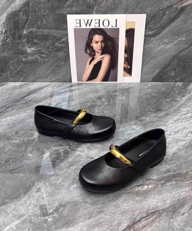 Beautiful Leather Black Shoes Comfy Faux Flat Splicing FashionChic