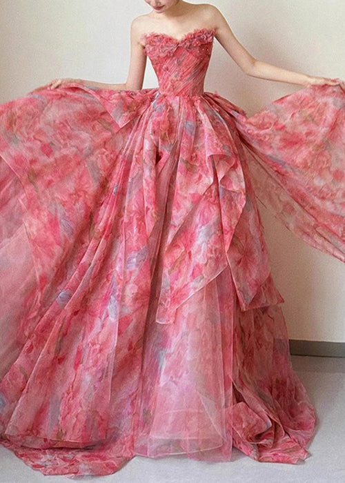 Large Waist Exra Beautiful Hem High Chiffon Strapless Print FashionChic