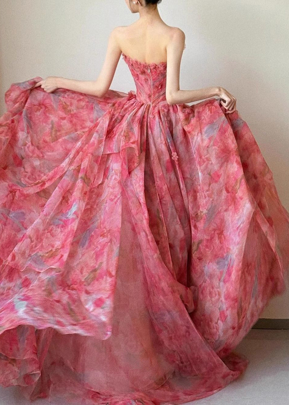 Large Waist Exra Beautiful Hem High Chiffon Strapless Print FashionChic