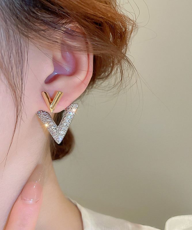Beautiful White Copper Zircon Graphic V Shape Stud Earrings YX021 ABC