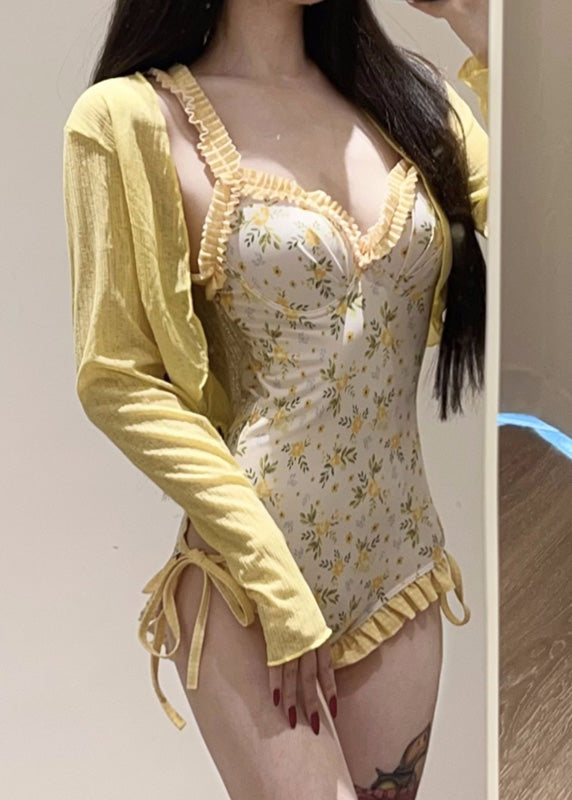 Set And Lingerie Bodysuit Beautiful Smock Yellow Print FashionChic