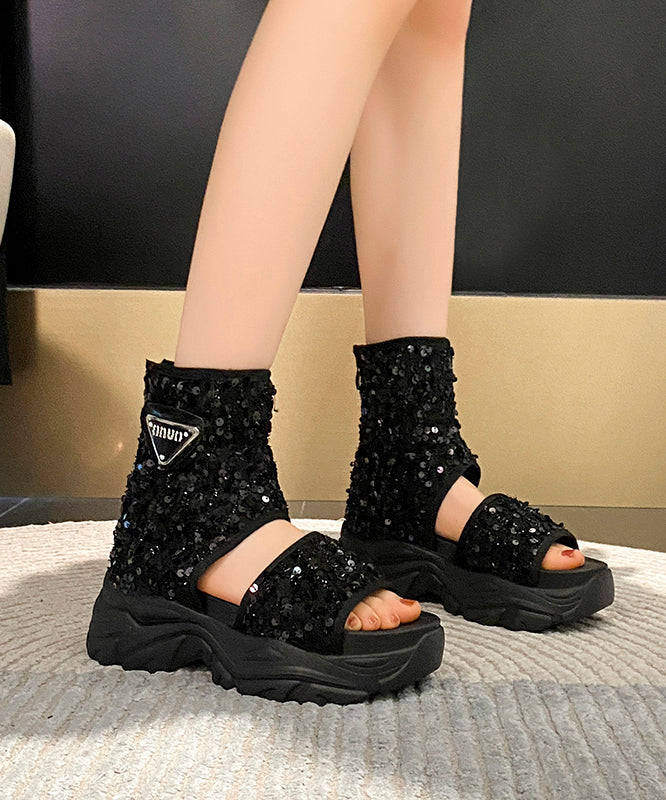 Beige Boots Platform Stylish Splicing Sequins Peep Toe KJ071 Shoe-XZ240714