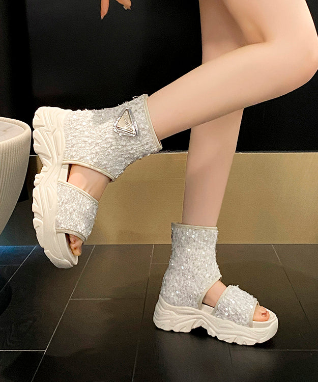 Beige Boots Platform Stylish Splicing Sequins Peep Toe KJ071 Shoe-XZ240714