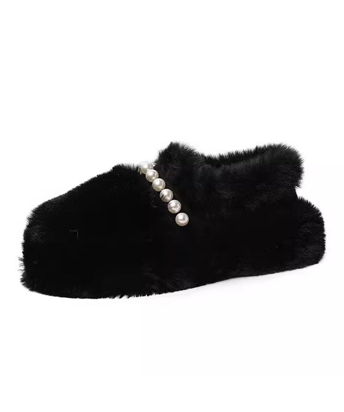 Beige Fuzzy Fur Platform Penny Loafers Fashion Splicing Nail Bead TQ053 ABC