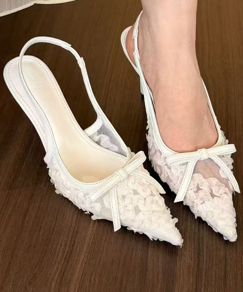 Tulle Sandals Heel High Faux Splicing Stylish Beige Leather FashionChic