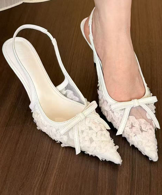 Tulle Sandals Heel High Faux Splicing Stylish Beige Leather FashionChic