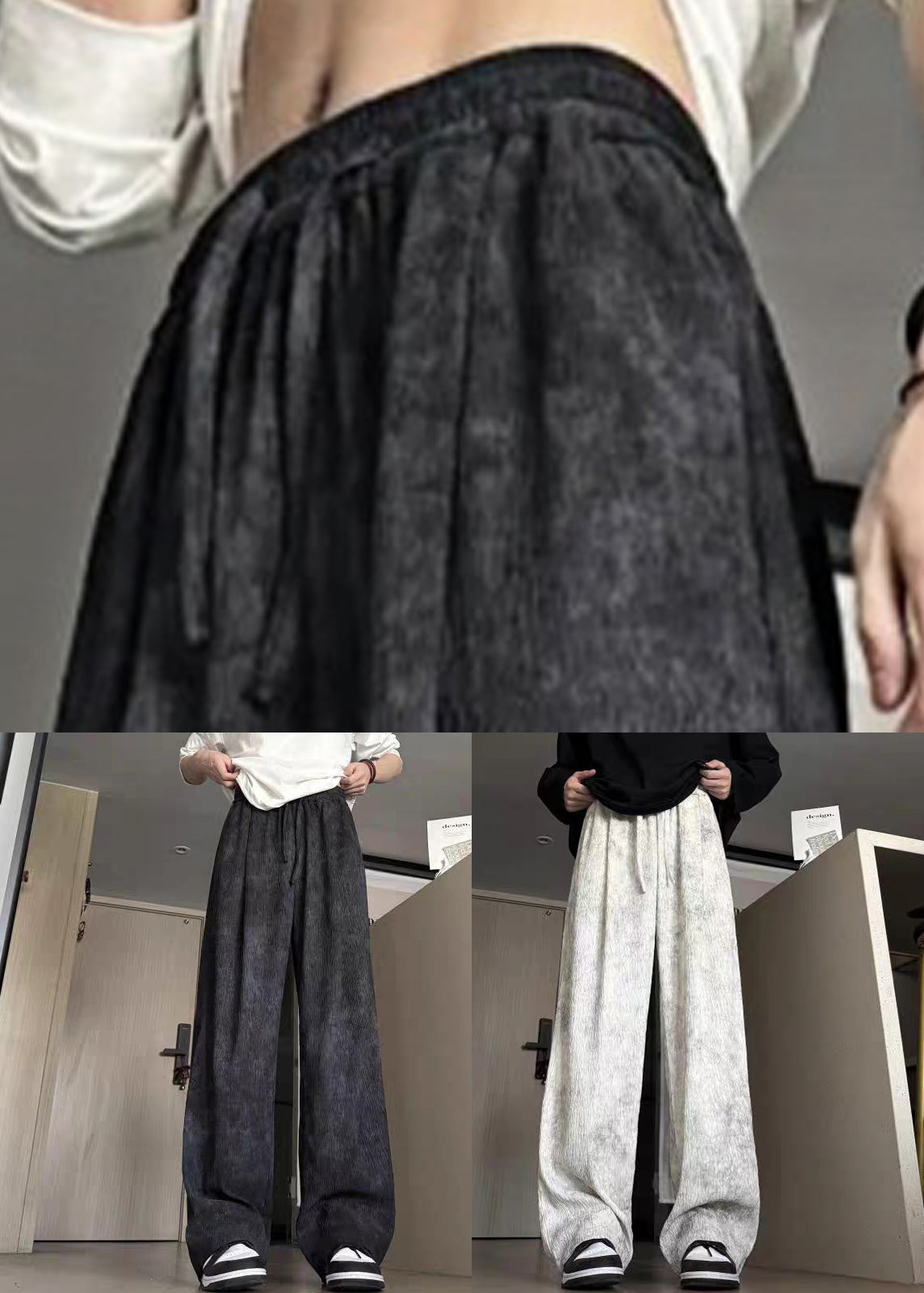 Cotton Wide Leg Tie Up Men Pockets Pants Lace Beige Dye FashionChic