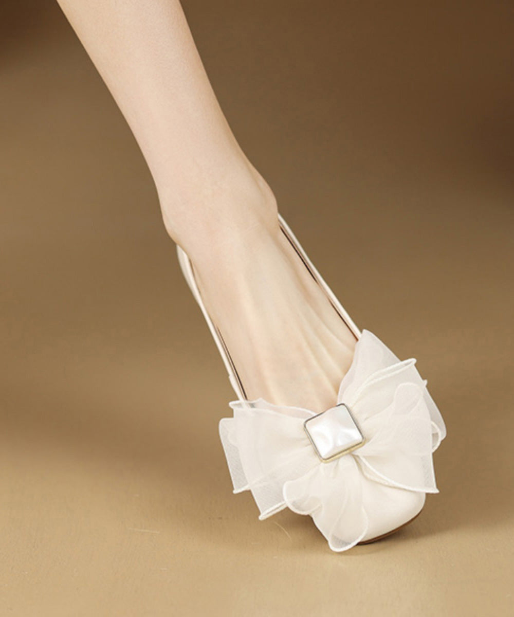 French Sheepskin Splicing Flats Bow Beige FashionChic