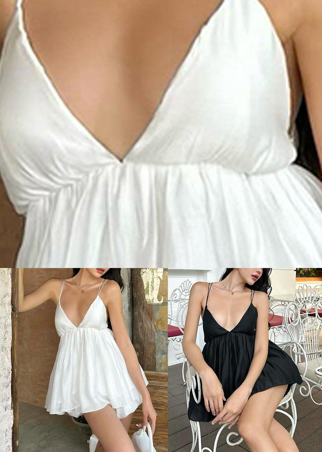 Mid Black Backless Dress Spaghetti Summer Strap FashionChic