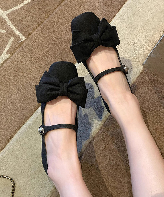 Fabric Cotton Flat Black Bow Buckle Shoes Strap Splicing FashionChic