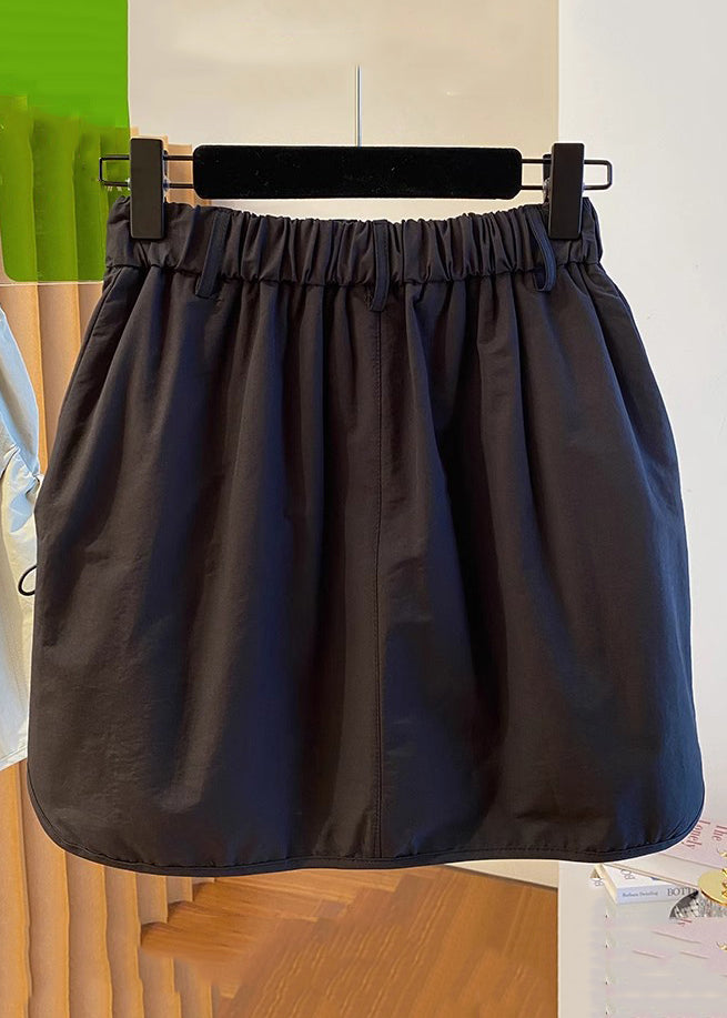 Black Drawstring Pockets Cotton Skirts Elastic Waist QE017 MZF-SKTS240927