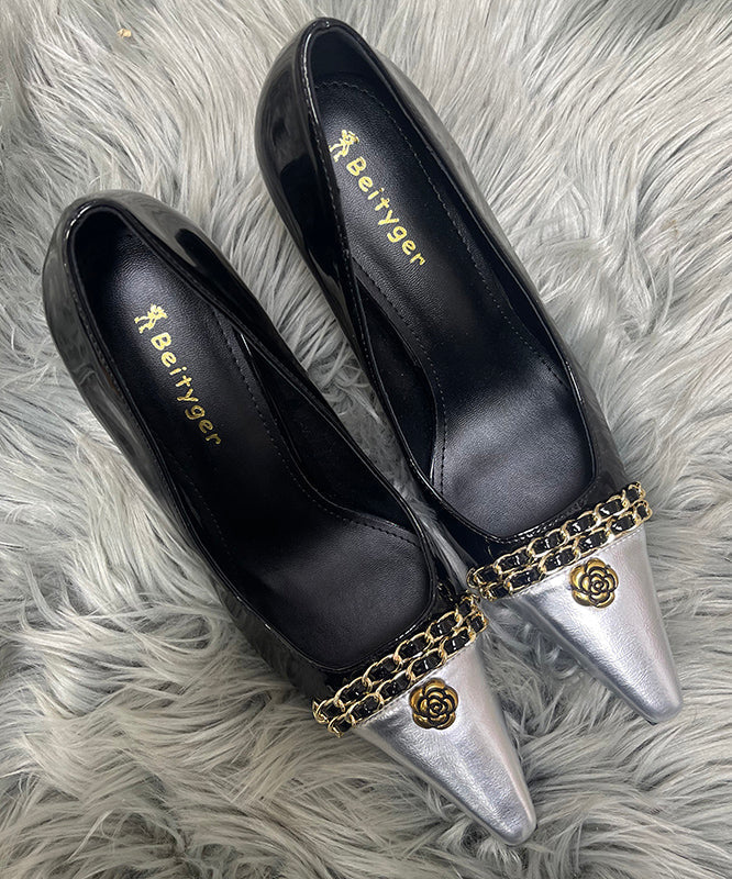 Chic Black Splicing Sheepskin Linked High Heels Sequined Stiletto FashionChic