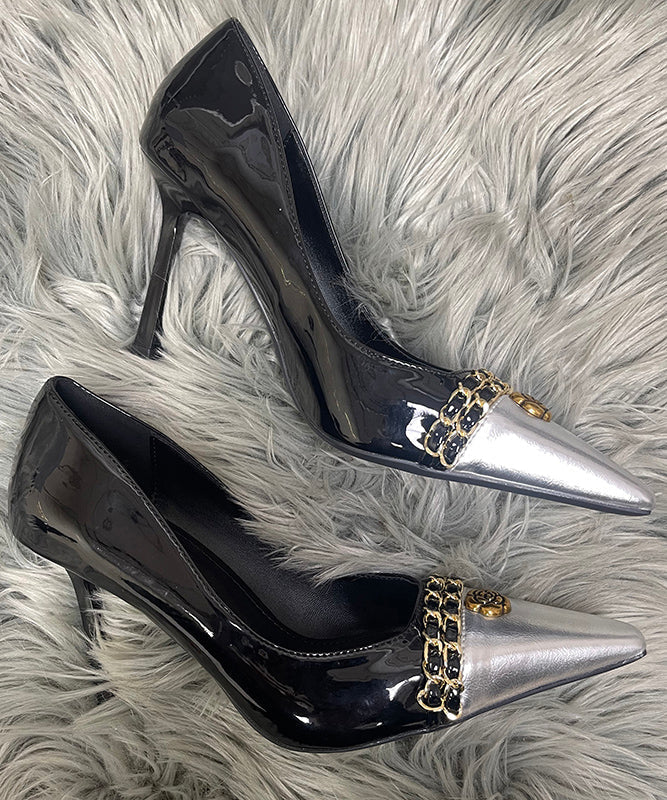 Chic Black Splicing Sheepskin Linked High Heels Sequined Stiletto FashionChic