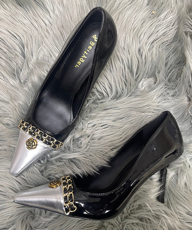 Chic Black Splicing Sheepskin Linked High Heels Sequined Stiletto FashionChic
