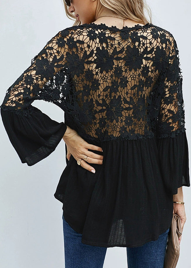 Hollow Solid Tops V Fall Neck Black Out FashionChic