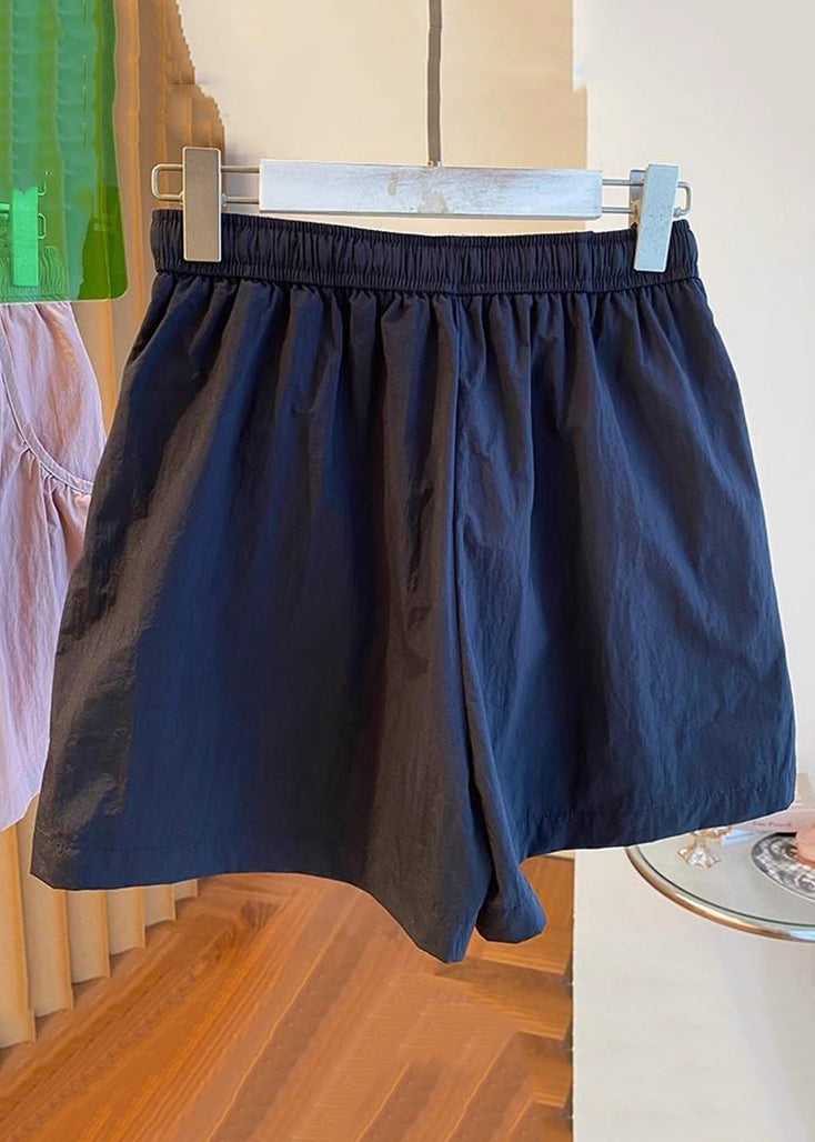 Black Lace Up Pockets Cotton Shorts Elastic Waist QE013 MZF-SPTS240927