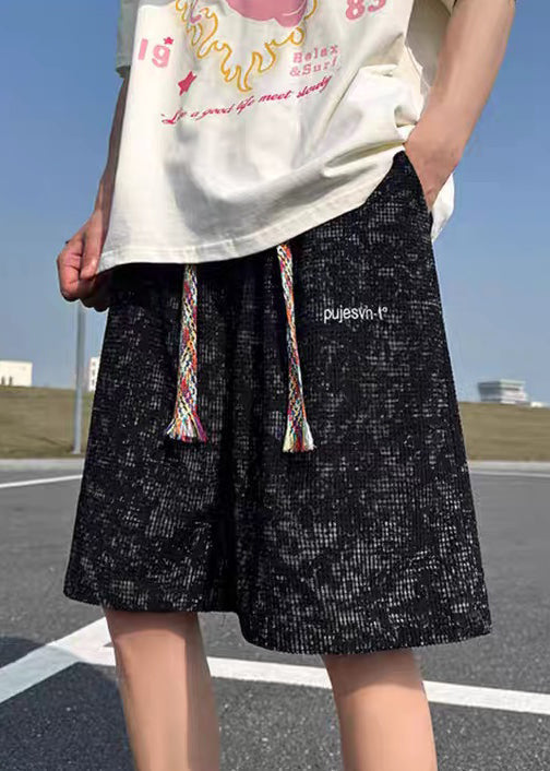 Pockets Letter Dye Tie Black Summer Men Cotton Shorts FashionChic