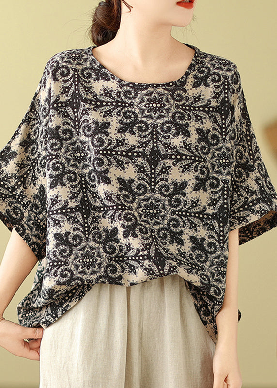Patchwork Top Black Short O-Neck Sleeve FashionChic