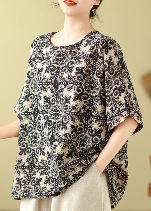 Patchwork Top Black Short O-Neck Sleeve FashionChic