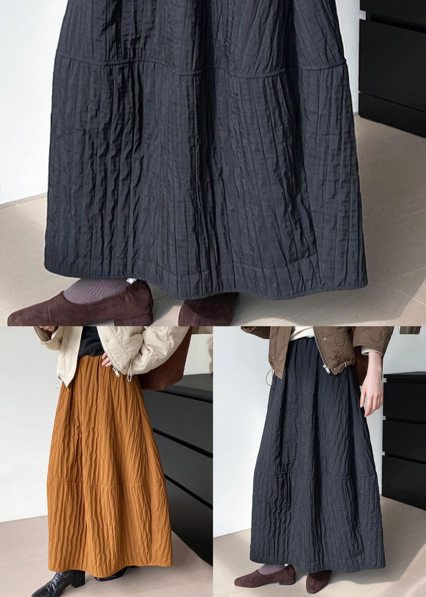 Black Patchwork Cotton Skirt Oversized Spring YK029 OM-MZF250306