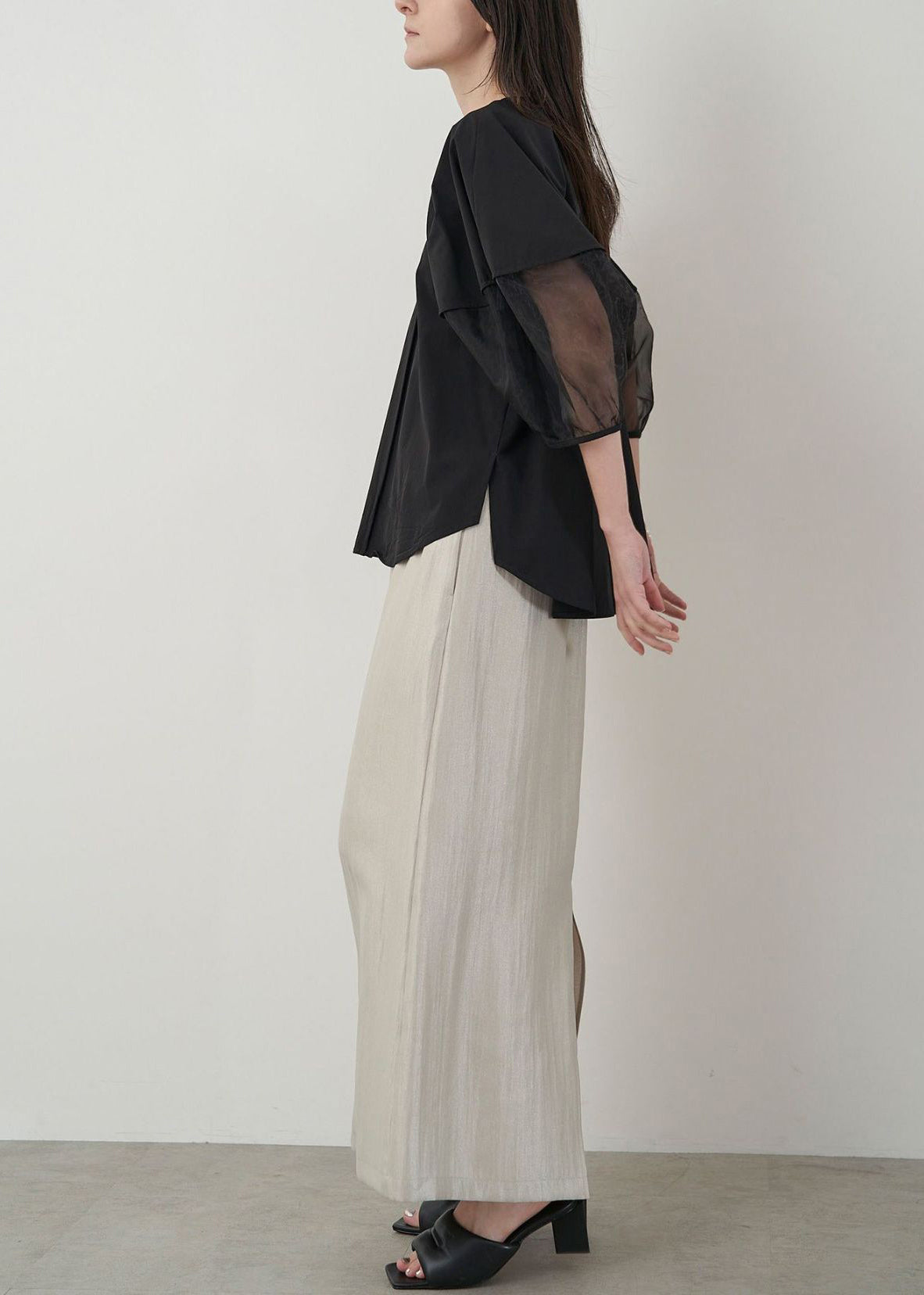 Black Sleeve Oversized Shirt Patchwork Organza Puff FashionChic