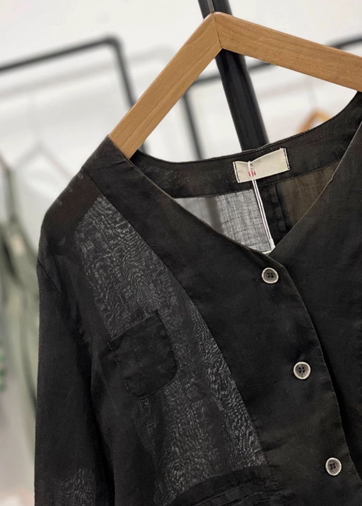 Black Pockets Solid Linen Cardigan V Neck Long Sleeve GG033 MZF-CDG240610