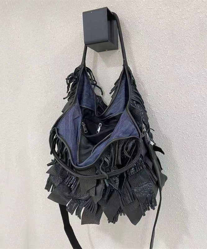 Black Sheepskin Patchwork Tassel Single Shoulder Crossbody Bag GG068 Bag-BGS240606