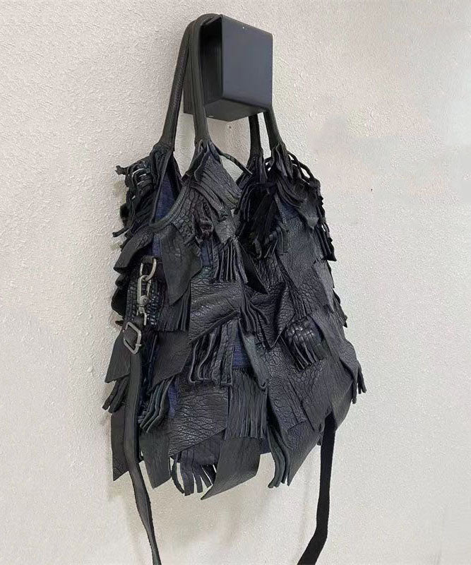 Black Sheepskin Patchwork Tassel Single Shoulder Crossbody Bag GG068 Bag-BGS240606