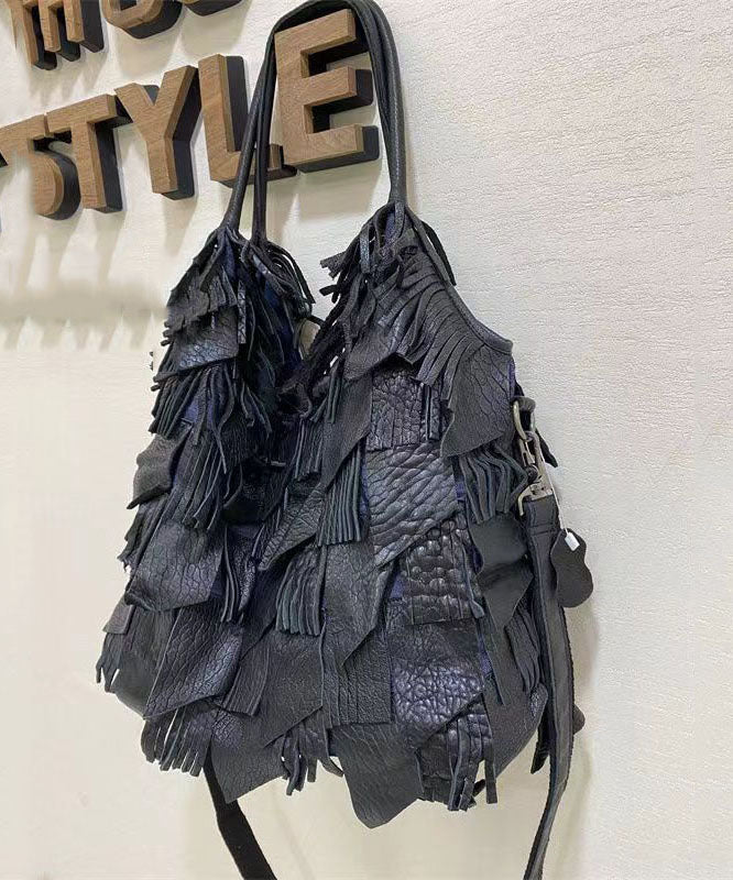 Black Sheepskin Patchwork Tassel Single Shoulder Crossbody Bag GG068 Bag-BGS240606