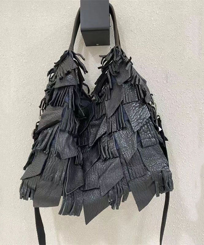 Black Sheepskin Patchwork Tassel Single Shoulder Crossbody Bag GG068 Bag-BGS240606