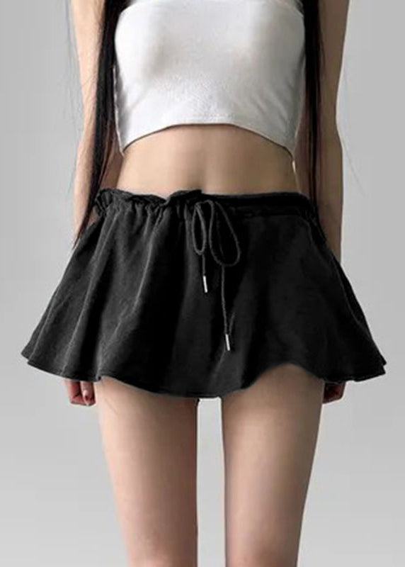 Black Solid Cotton Pants Skirt Elastic Waist Summer YT003 V