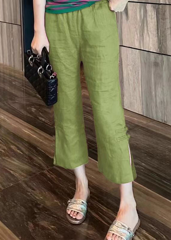 Black Solid Cotton Summer Crop Pants High Waist RE012 MZF-CPTS240807