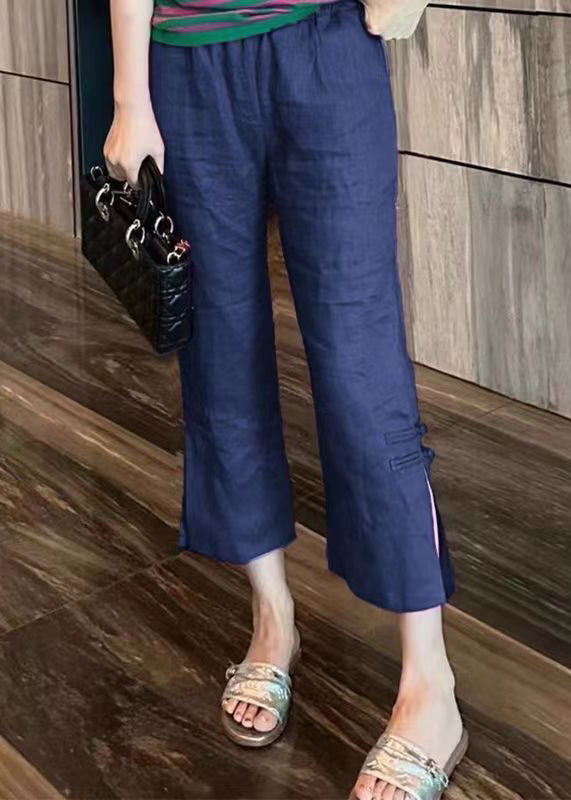 Black Solid Cotton Summer Crop Pants High Waist RE012 MZF-CPTS240807