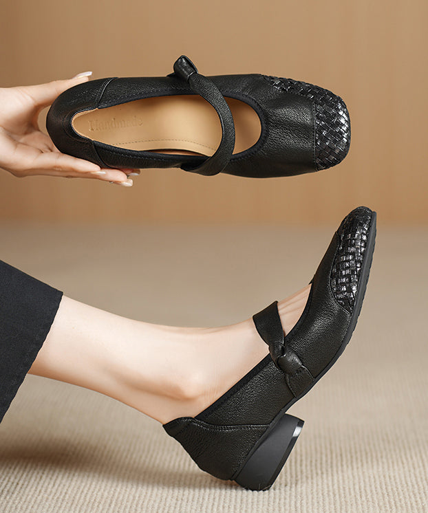 Sheepskin Comfortable Shoes Splicing Chunky Black FashionChic