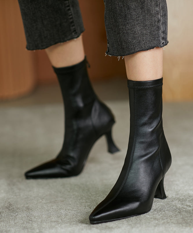 Black Splicing High Heel Boots Pointed Toe Zippered OM010 ABC
