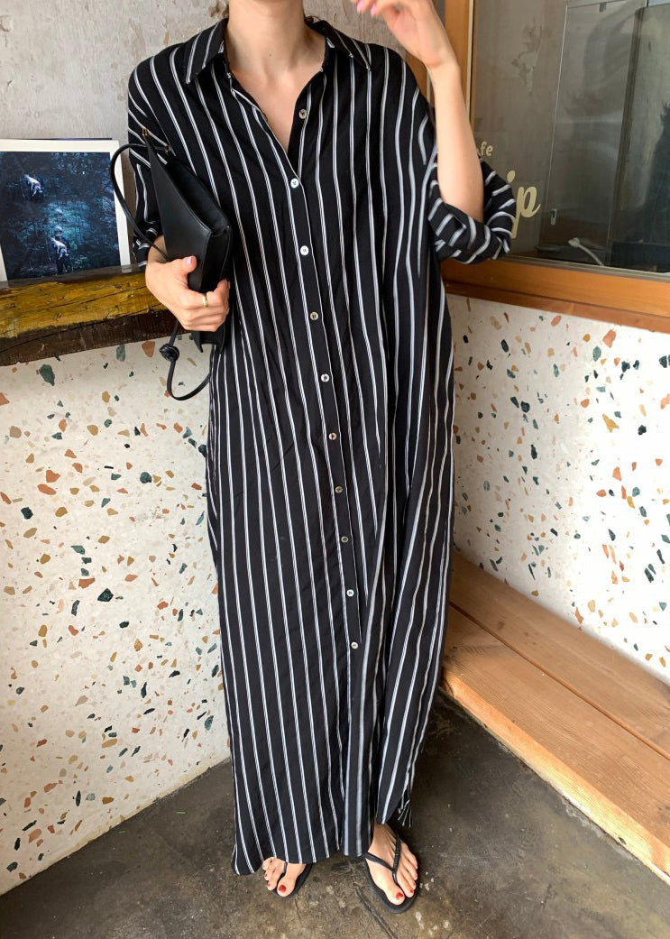 Black Striped Long Shirts Dresses Long Sleeve GH1046 Ada Fashion