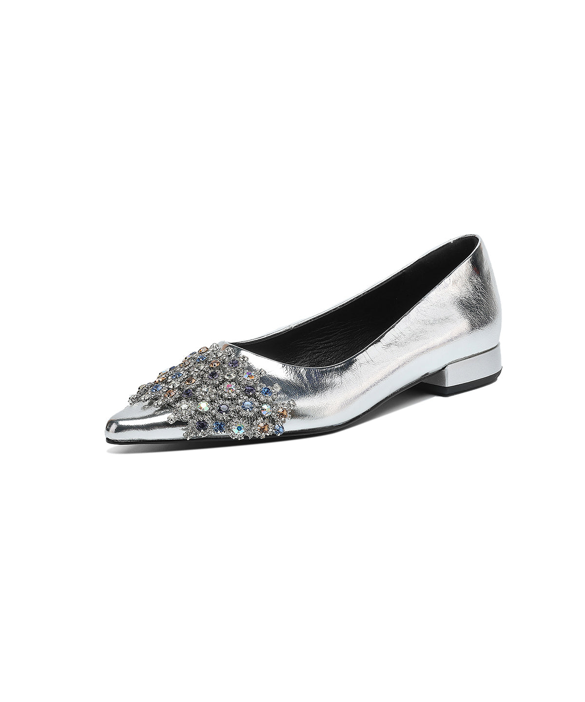 Black Flats Toe Zircon Pointed Unique Suede Splicing FashionChic