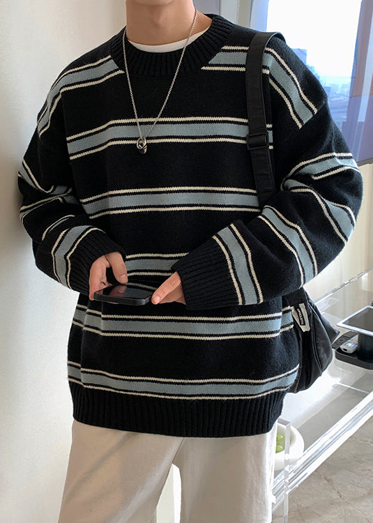 Black Thick Loose Knit Winter Mens Sweaters O Neck QF040 MENSW241016