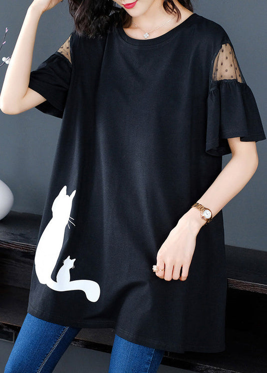 Short Shirt Sleeve Tulle Patchwork Black FashionChic