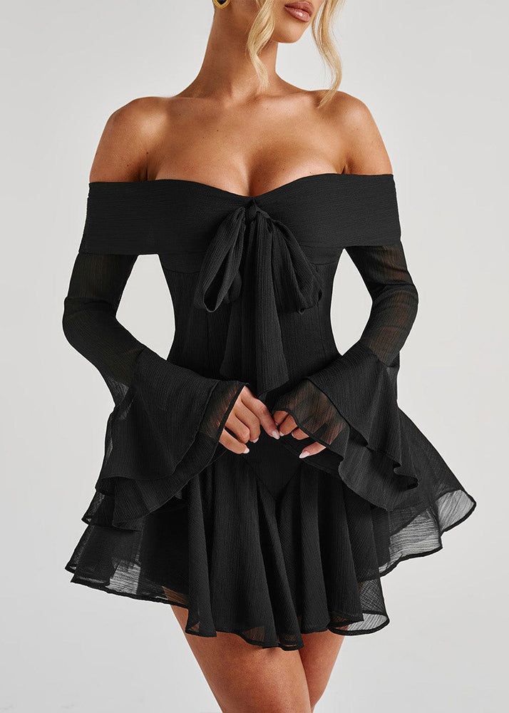 Spring Zippered Neck Solid Cotton Dresses Black Mid Slash FashionChic