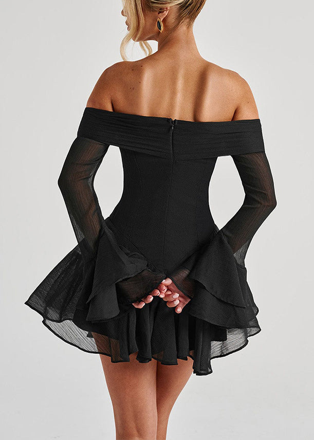 Spring Zippered Neck Solid Cotton Dresses Black Mid Slash FashionChic