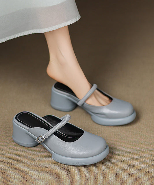 Simple Sheepskin Splicing Slide Sandals Chunky Blue FashionChic