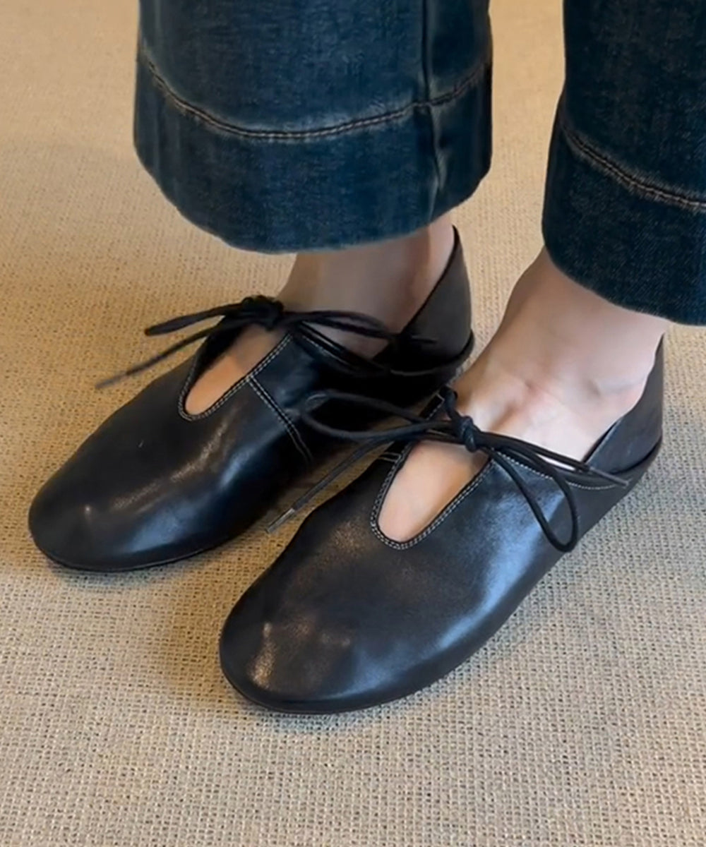 Shoes Blue Women Leather Flat Lace Cowhide Splicing Up FashionChic