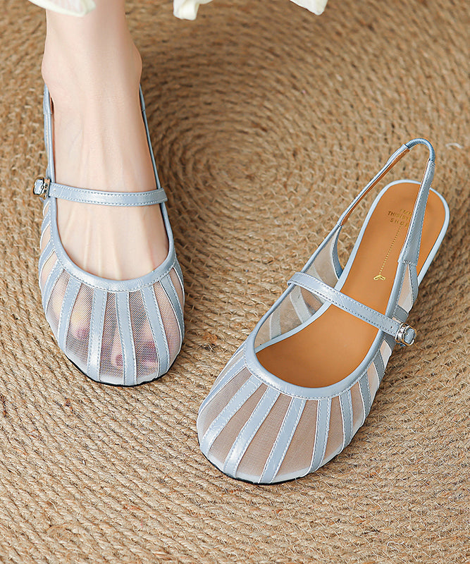 Tulle Strap Faux Splicing Leather Sandals Blue Buckle FashionChic
