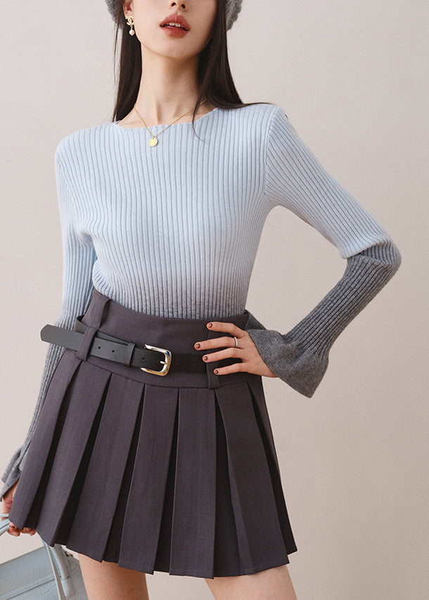 Blue Gradient Knit Sweaters Slash Neck Asymmetrical Fall WE005 HS-NTP241028
