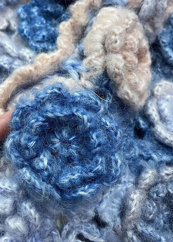 Blue Hollow Out Button Knit Fall Cardigan V Neck WY029 OM-OL241106